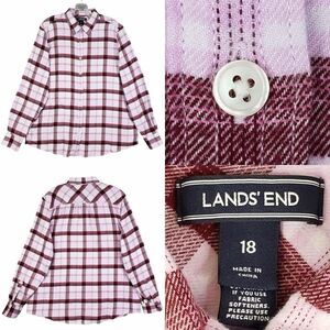 Lands End Button Down Shirt Plaid Long Sleeve Pink Women’s Size 18